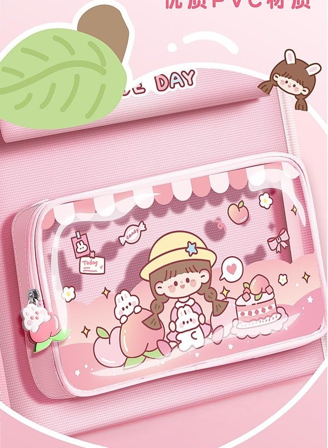 سامڤاردهان حقيبة تخزين معلقة لطيفة من سامفاردان للأطفال - حقيبة تخزين متعددة الجيوب للألعاب والكتب والقرطاسية، حقيبة حمل من القماش، حقيبة سفر بحزام مقبض وقفل بسحاب (وردي) - Image 4